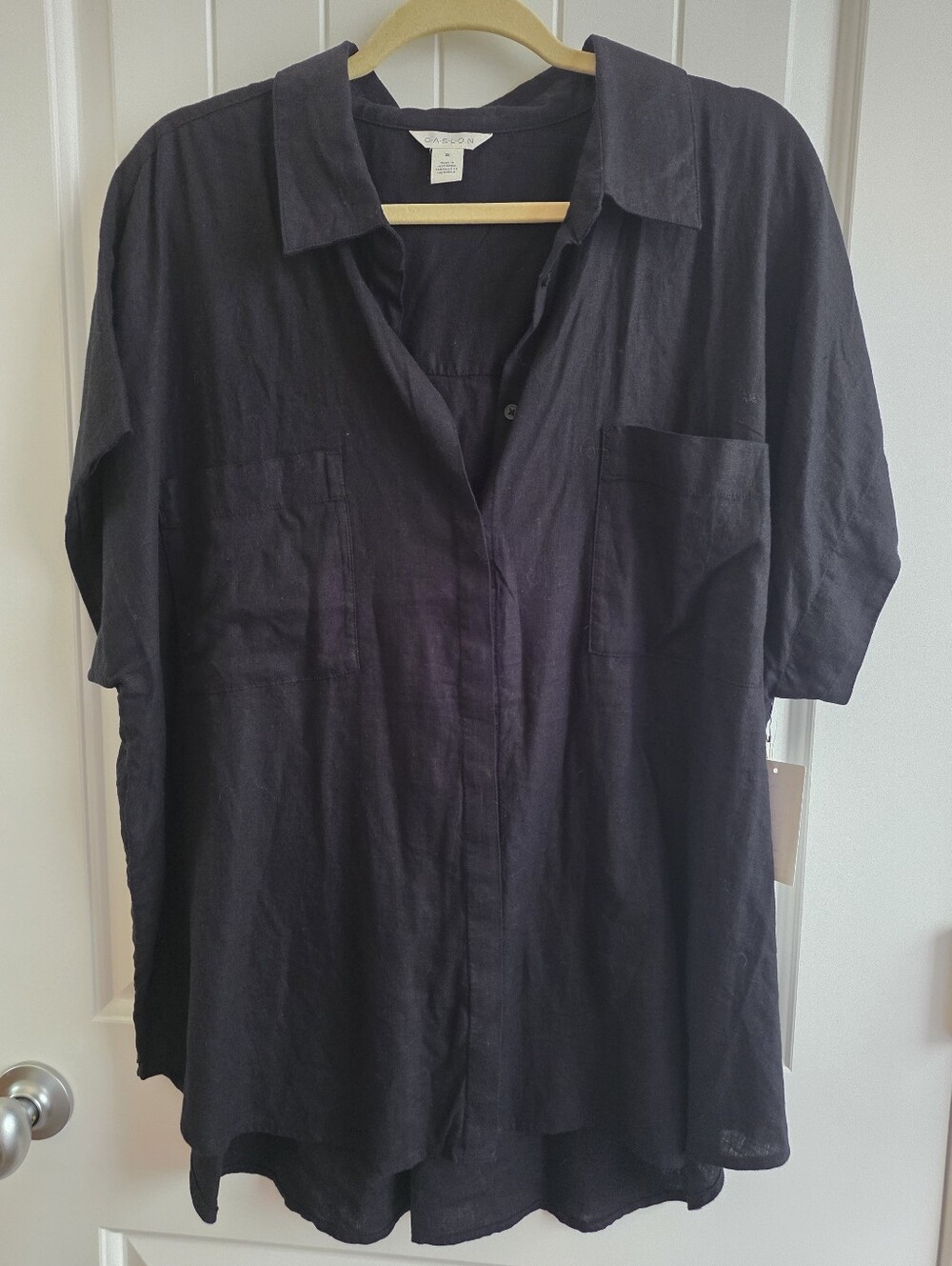 NWT Nordstrom Caslon Black Short-Sleeve Button Down Shirt Plus Size 2X